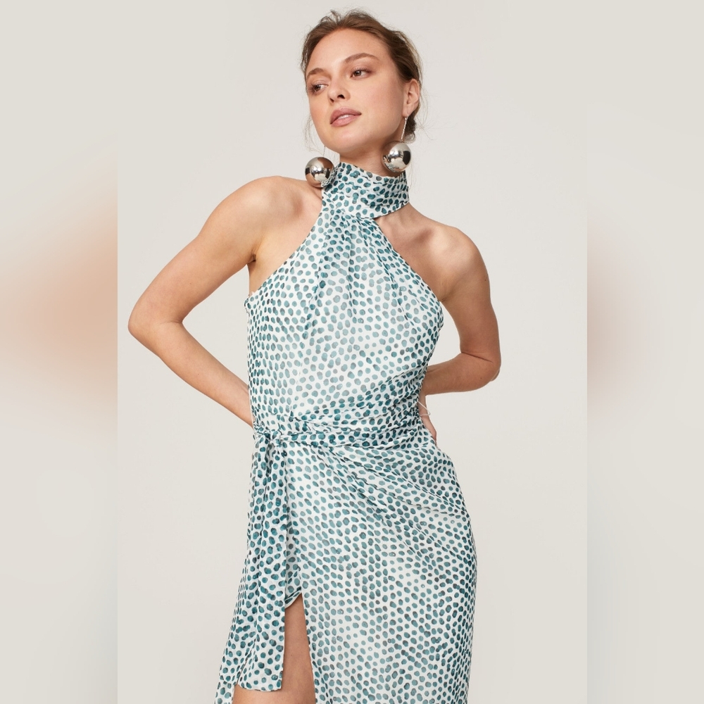 ♧$340 ELLE ZEITOUNE GRACE GOWN BLUE POLKA DOT GOWN US 10